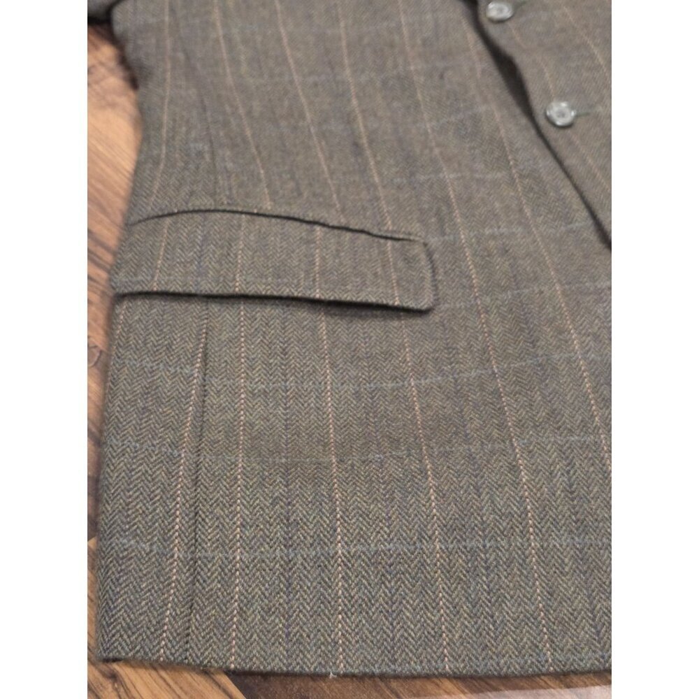 Stafford Lambswool Blazer Sz 43R Green Herringbone Plaid Sport Coat Elevated